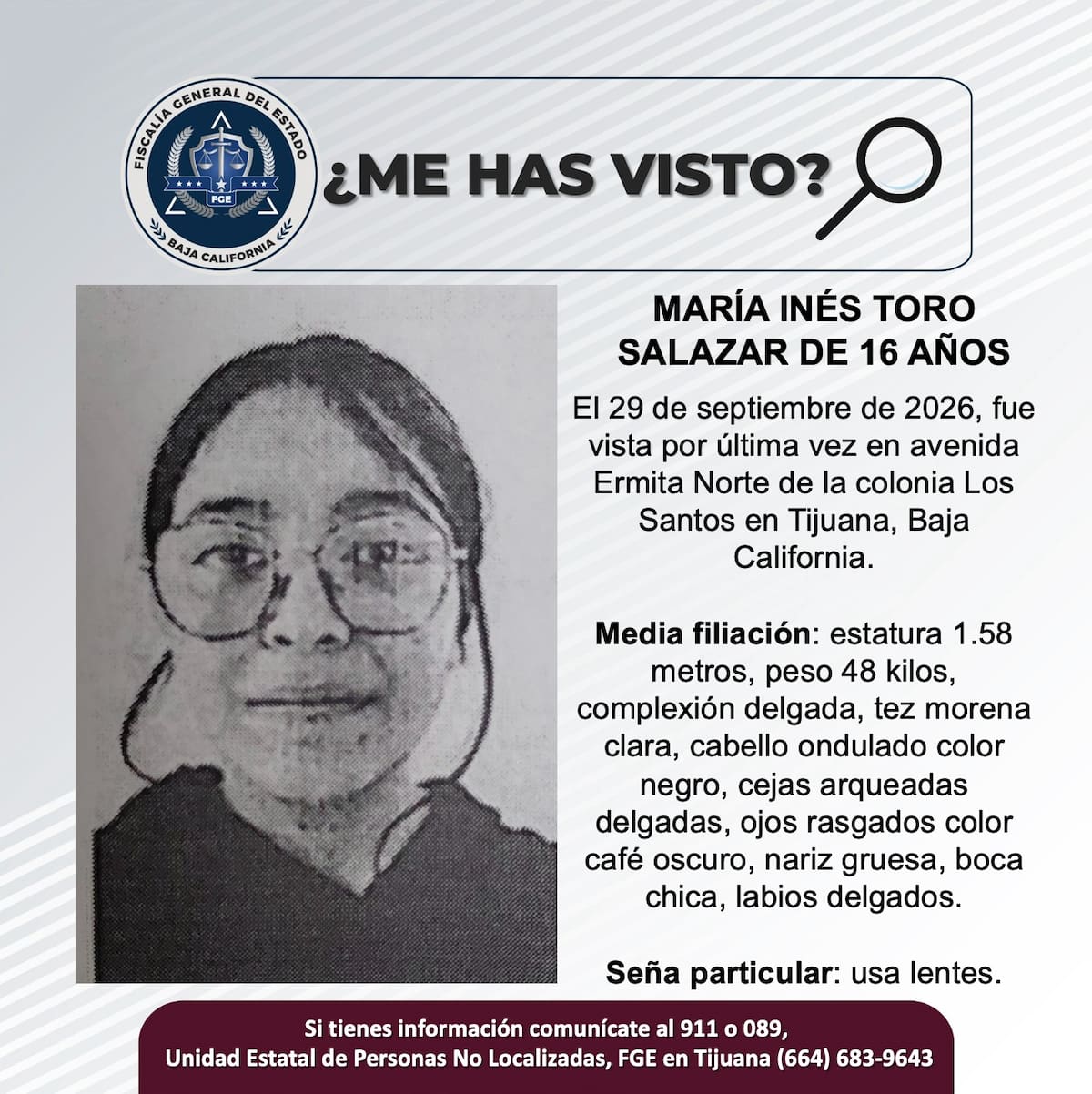 María Inés Toro Salazar fue vista por última vez el 29 de septiembre en la colonia Los Santos, en Tijuana. Foto: Cortesía
