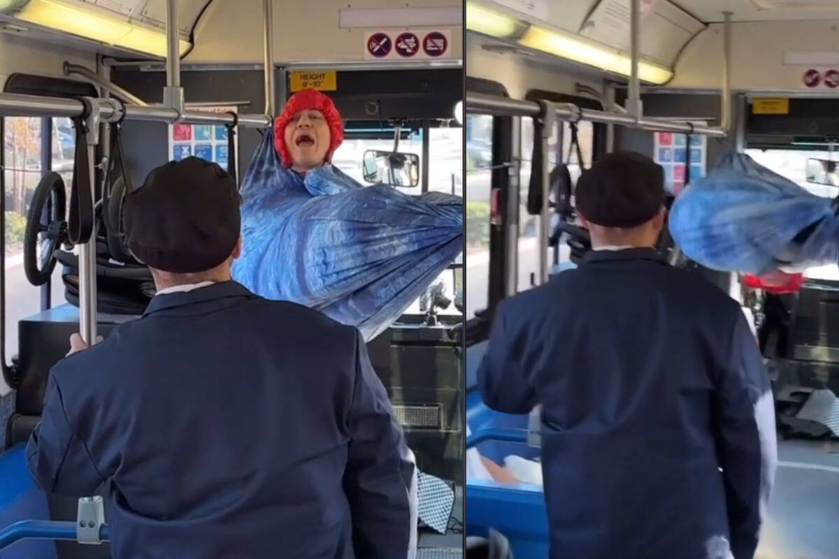 VIDEO: Hombre pelea por viajar en hamaca en camión