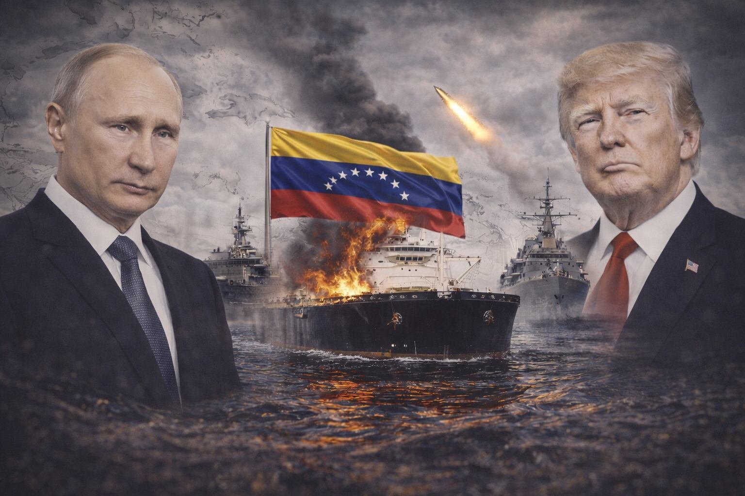 El Ministerio de Relaciones Exteriores de Rusia calificó como “piratería” y “bandidaje” el bloqueo estadounidense contra Venezuela en el mar Caribe (Imagen hecha con IA)