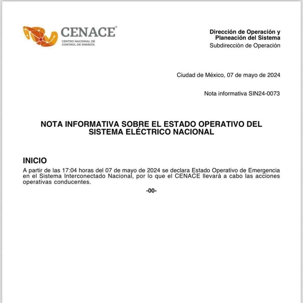 Comunicado Cenace