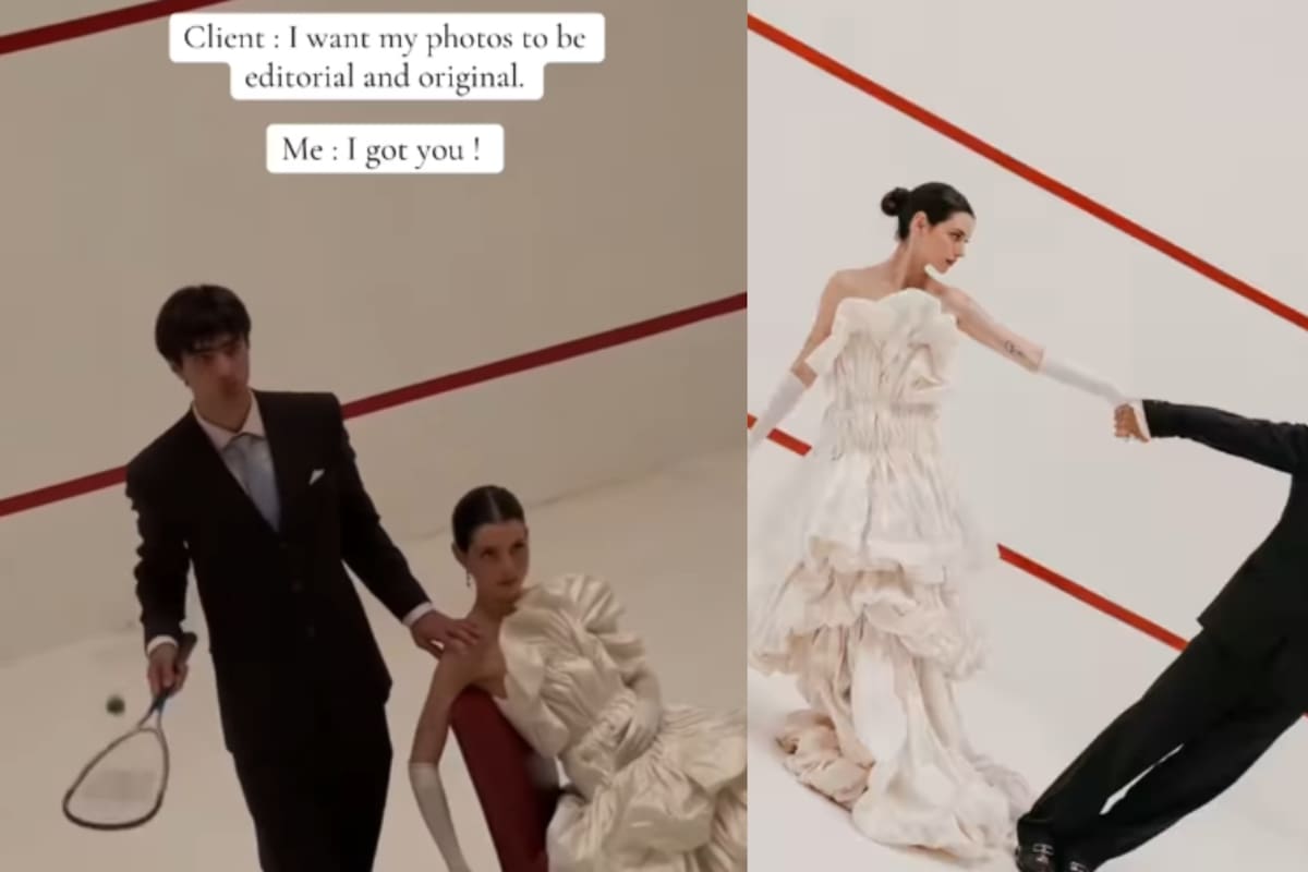 Pareja causa sensación en Instagram con sesión de bodas estilo revista y una raqueta de tenis como protagonista