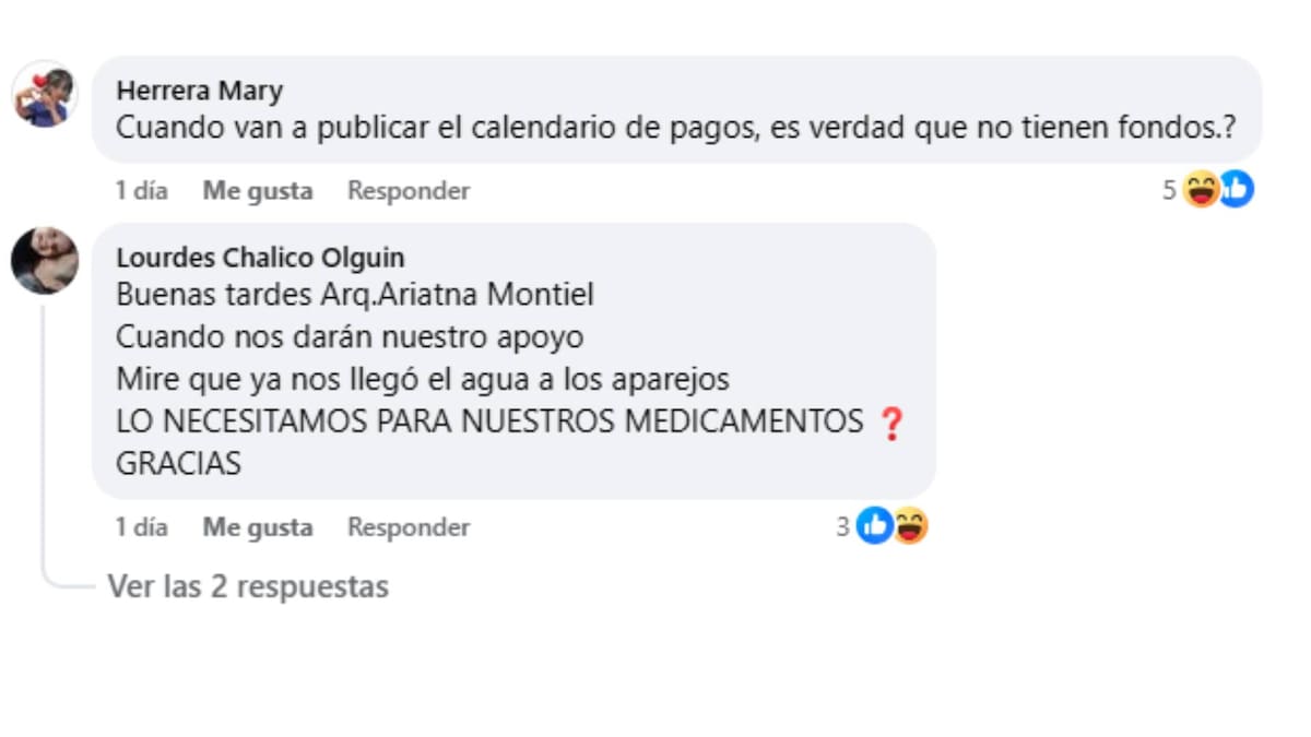 Comentarios de Facebook sobre el retraso en la publicación del calendario. Foto: Capture FB Secretaría de Bienestar.