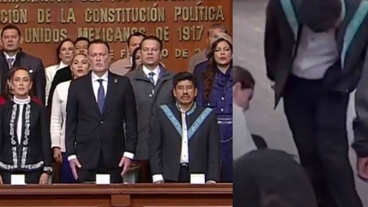 Viralizan video de colaboradores limpiando zapatos al presidente de la SCJN Hugo Aguilar en acto por la Constitución en Querétaro y aclaran que fue lo que sucedió