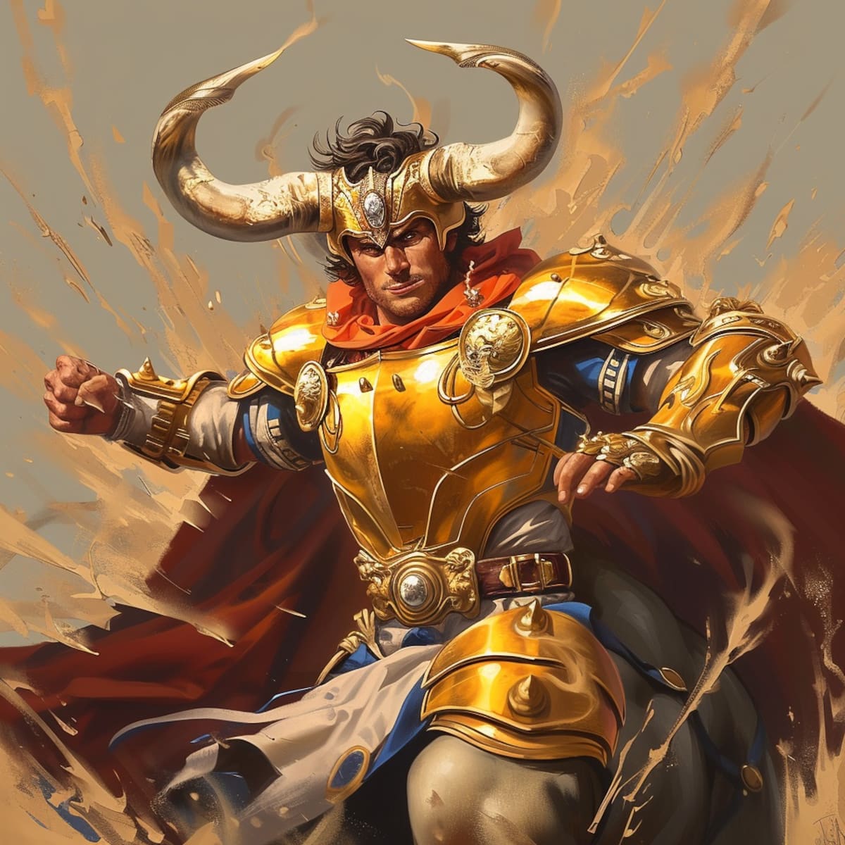 Descubre la faceta amistosa y leal de Aldebarán, el caballero de Tauro, en esta representación única de inteligencia artificial.