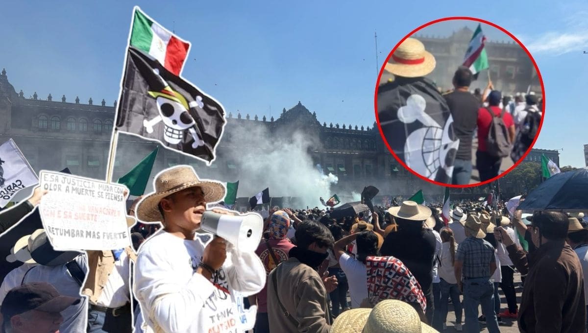 La icónica bandera pirata de One Piece, con su calavera y sombrero de paja, se ha convertido en un símbolo de protesta para jóvenes de la Generación Z en México.