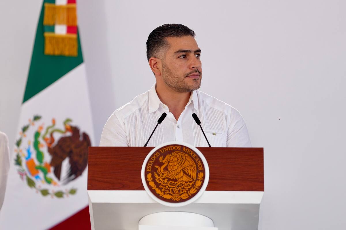 Omar García Harfuch en la conferencia matutina de Claudia Sheinbaum en Baja California Sur hoy. | Crédito: Presidencia
