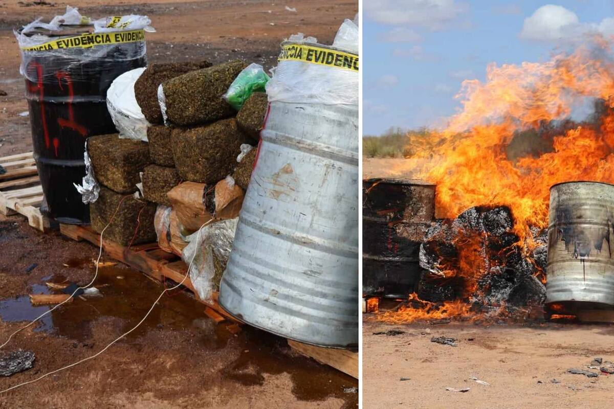 Autoridades incineran 106 kilos narcóticos y 470 litros de metanfetamina líquida en Hermosillo