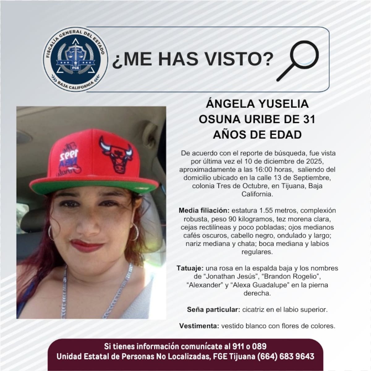 Fue vista por última vez el 10 de diciembre de 2025. Foto: Cortesia