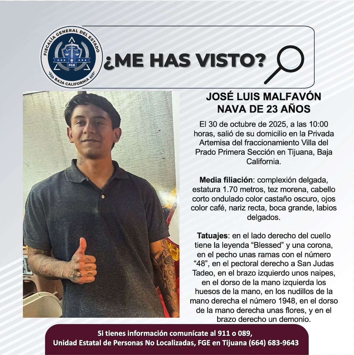 Fue visto por última vez el 30 de octubre de 2025.