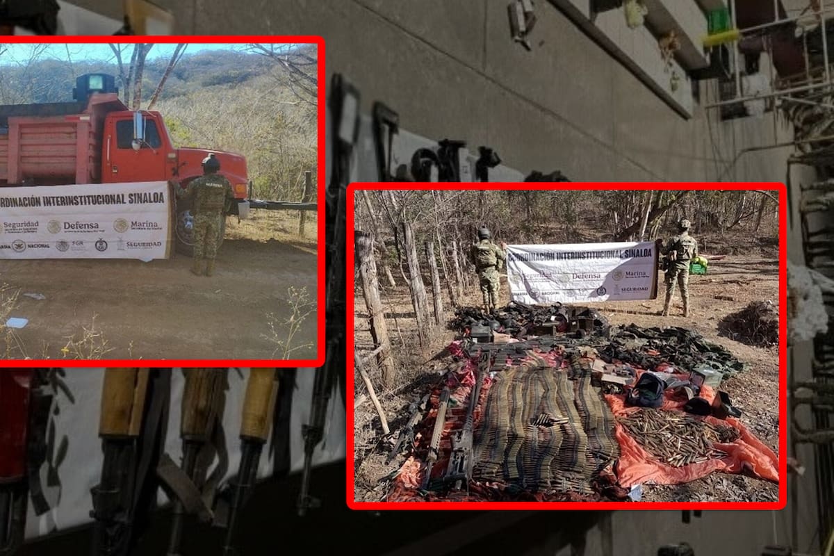 Elementos de Marina aseguran armamento y equipo táctico, además de vehículos blindados, en operativo de seguridad en la sierra de Sinaloa