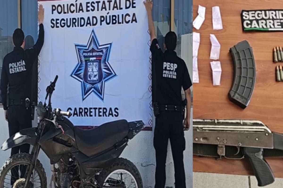 Policía Estatal asegura un fusil y 30 envoltorios con metanfetamina en la carretera Magdalena-Cucurpe tras el abandono de una motocicleta