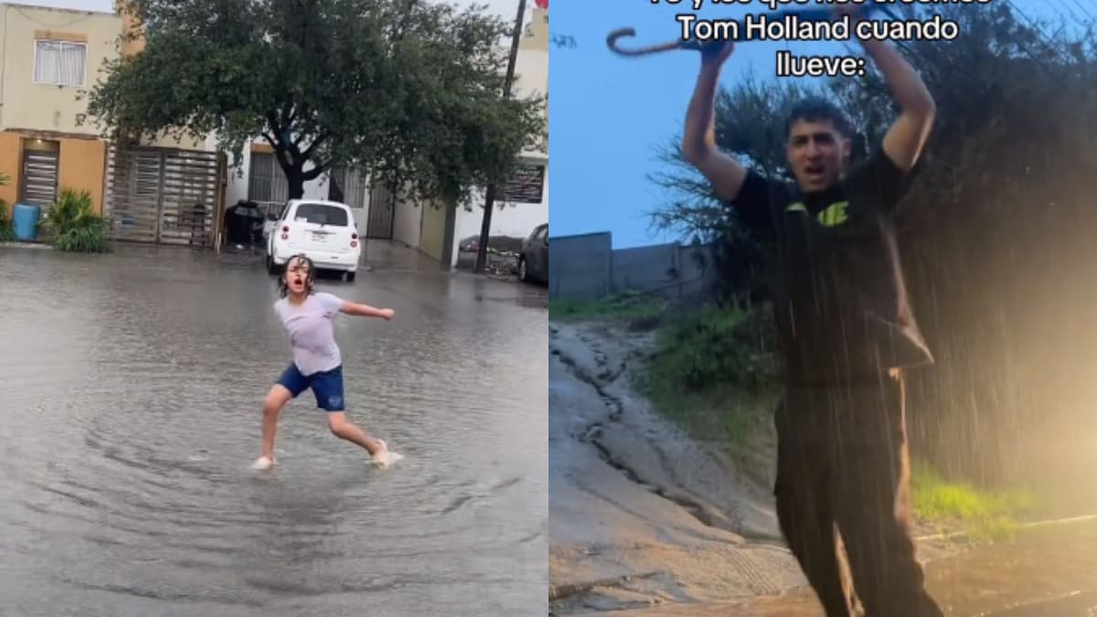 Jóvenes aprovechan las calles inundadas por recientes lluvias para hacer el trend de “Umbrella” de Rihanna