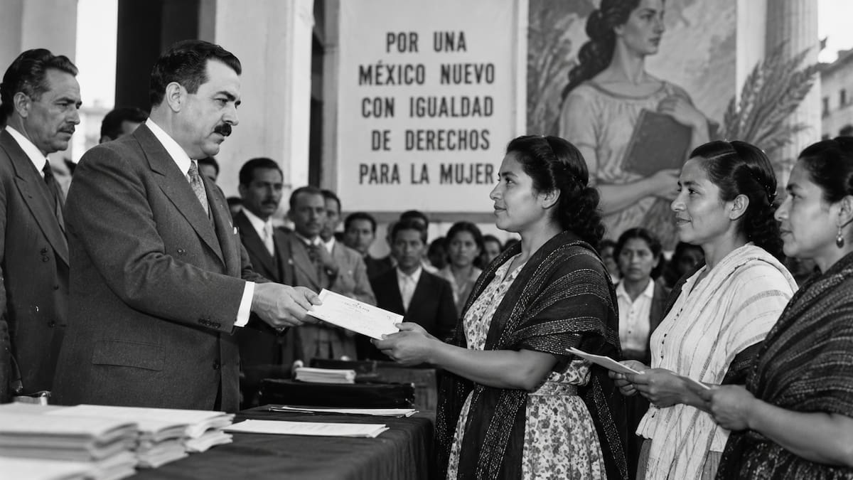 Durante el sexenio de Lázaro Cárdenas, se impulsó el reconocimiento de los derechos políticos de las mujeres. En 1937, el presidente promovió una reforma para otorgarles el derecho al voto en elecciones federales, aunque esta no llegó a entrar en vigor. | Imagen recreada con inteligencia artificial.