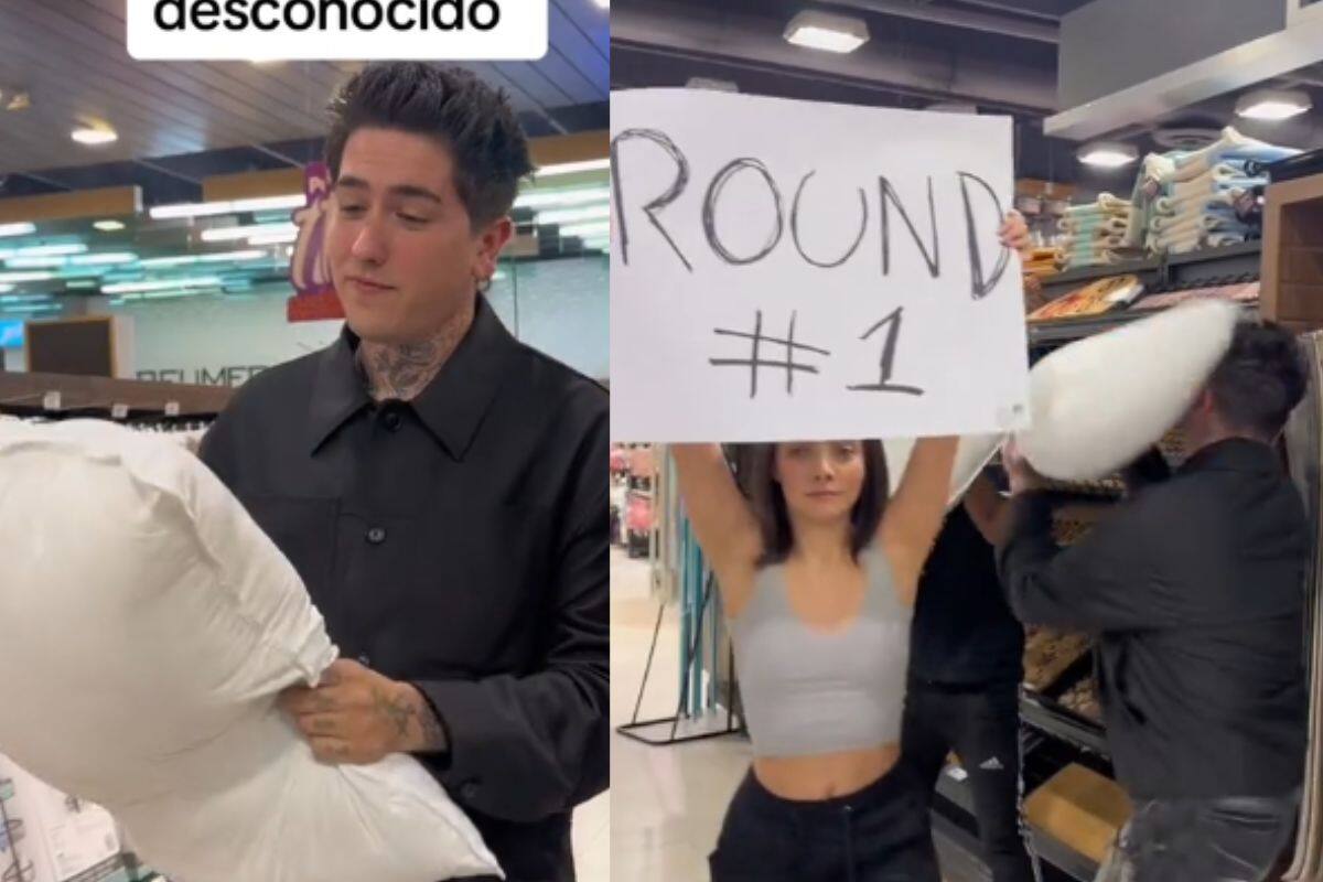 Influencer se agarra a “almohadazos” con un desconocido y se hace viral