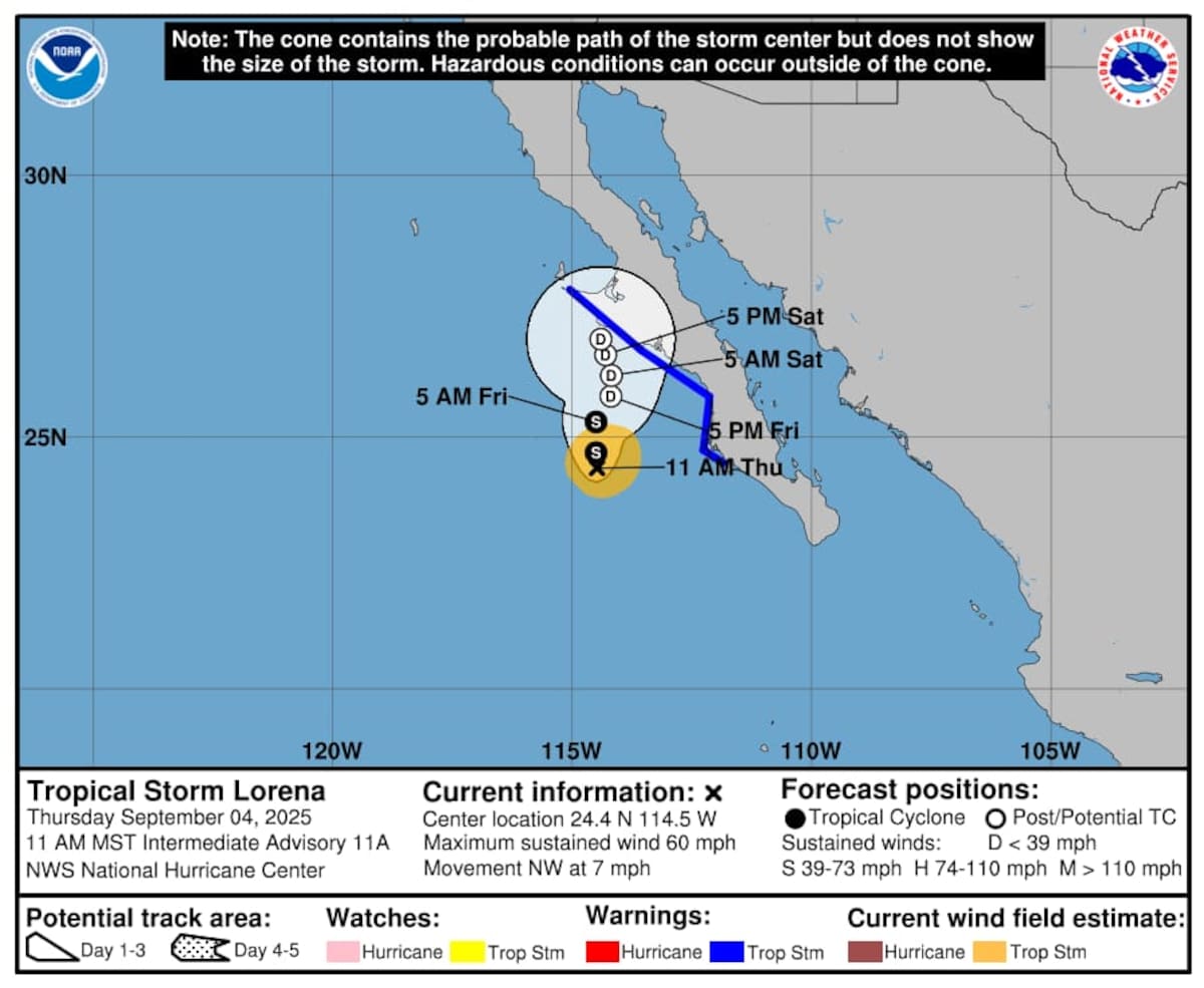 Ciclón Lorena se desvía y Sonora evita impacto directo, pero lluvias continúan. FOTO: MeteoAlert Hermosillo