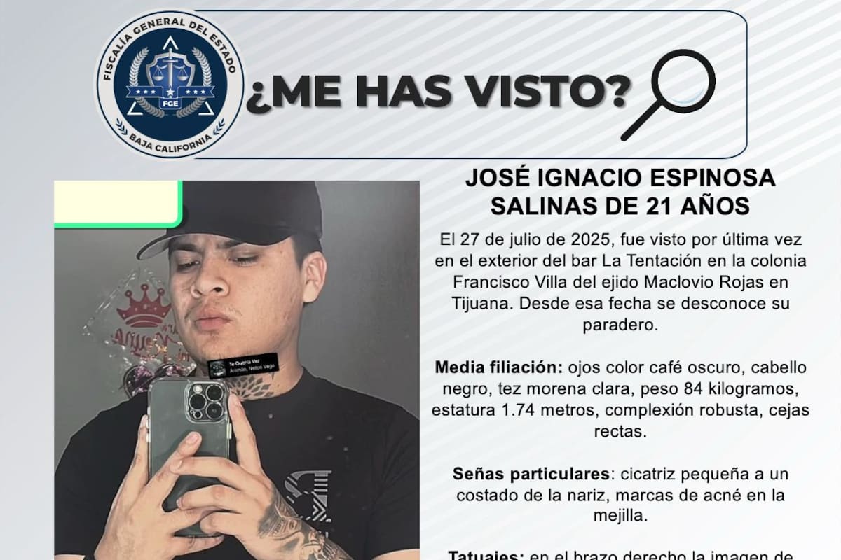 Se busca a José Ignacio Espinosa Salinas de 21 años