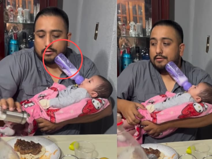 Hombre se gana el respeto de los cibernautas por comer y dar el biberón al mismo tiempo de una forma ingeniosa
