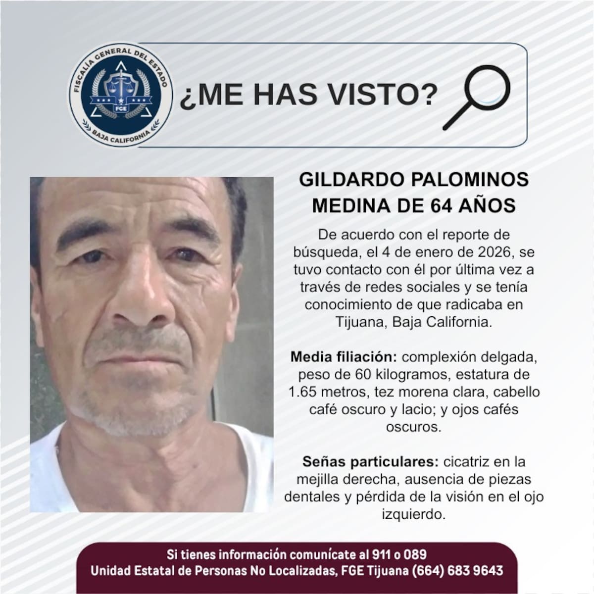 Fue visto por última vez el 4 de enero de 2026.