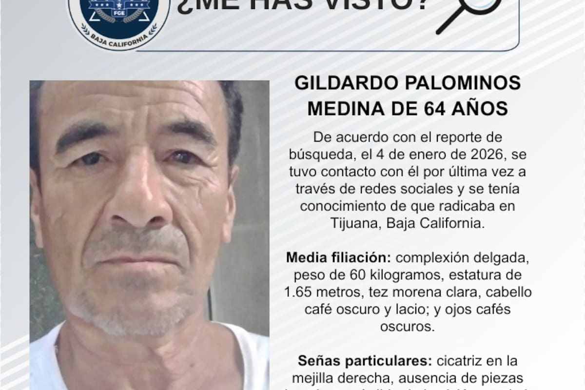 Se busca Gildardo Palominos Medina de 64 años