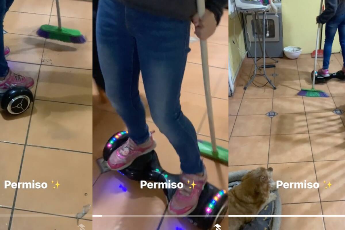 TikTok: para limpiar su casa, esta niña creyó que era buena idea hacerlo sobre una hoverboard