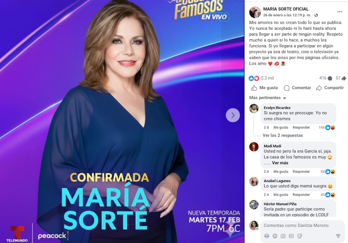 María Sorté aclara si participará en La Casa de los Famosos | Facebook (@MARIA SORTE OFICIAL)