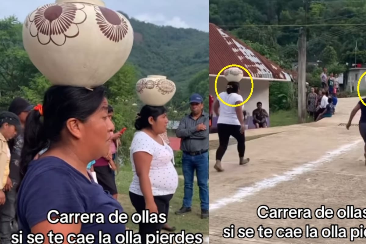 “A la que se le caiga primero, pierde”: Concurso de carreras con ollas de barro en la cabeza se vuelve viral