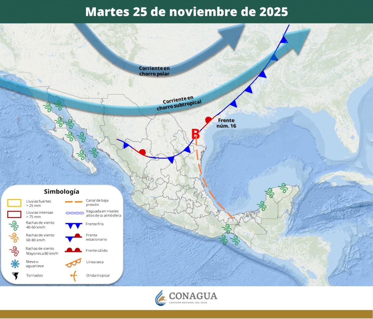 Pronóstico del clima para el martes 25 de noviembre. | Crédito: SMN