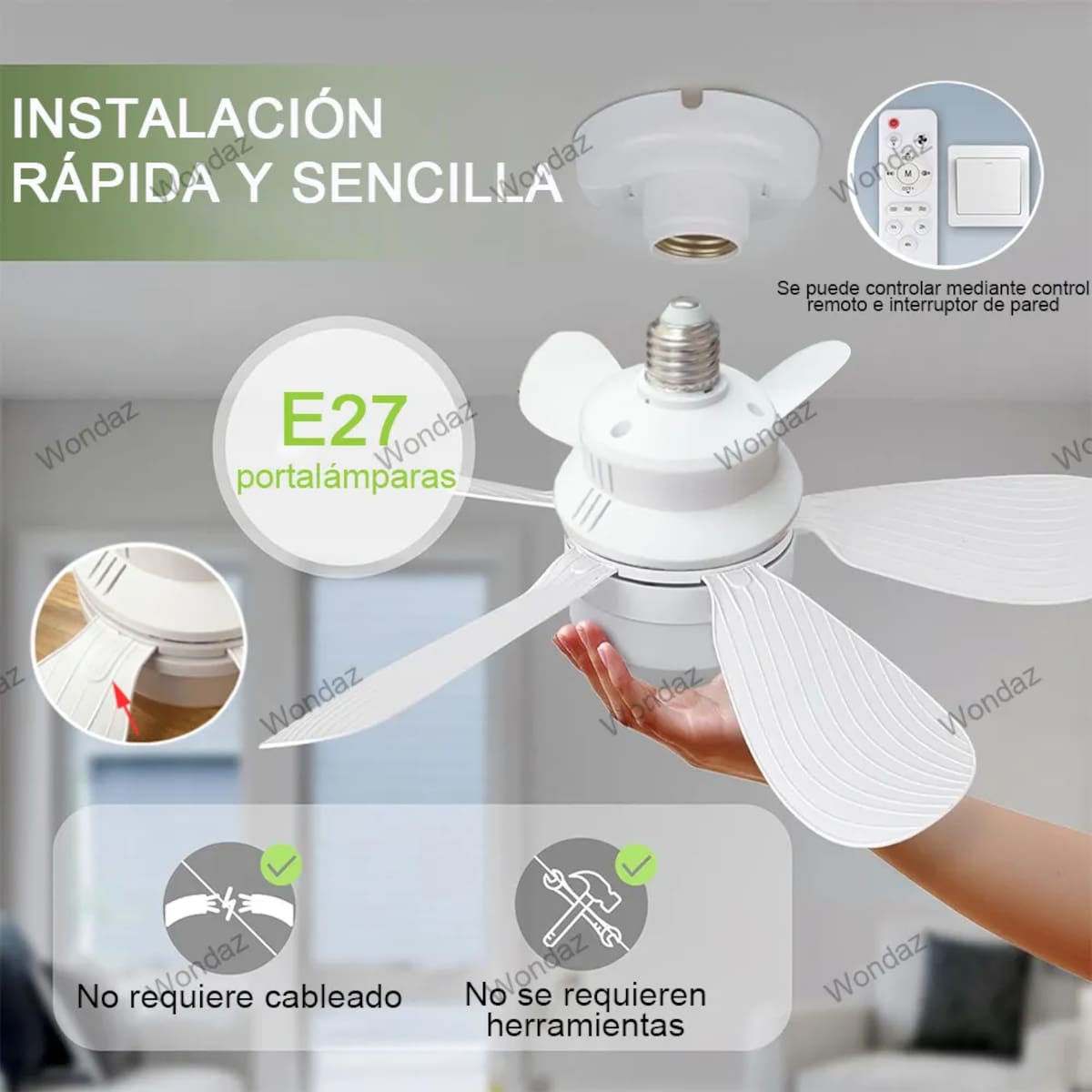 Ventilador de techo con luz LED y control remoto de la marca Wondaz | Mercado Libre