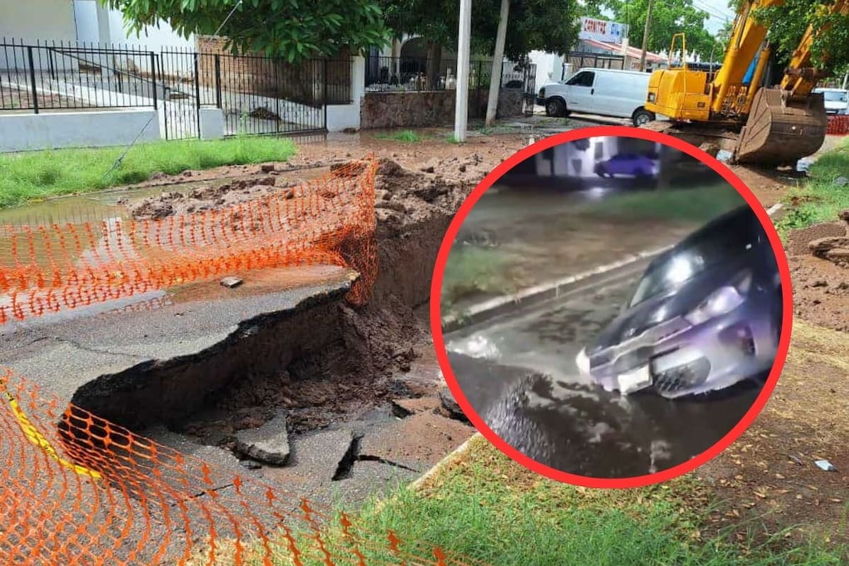 Cae vehículo en socavón en Ciudad Obregón