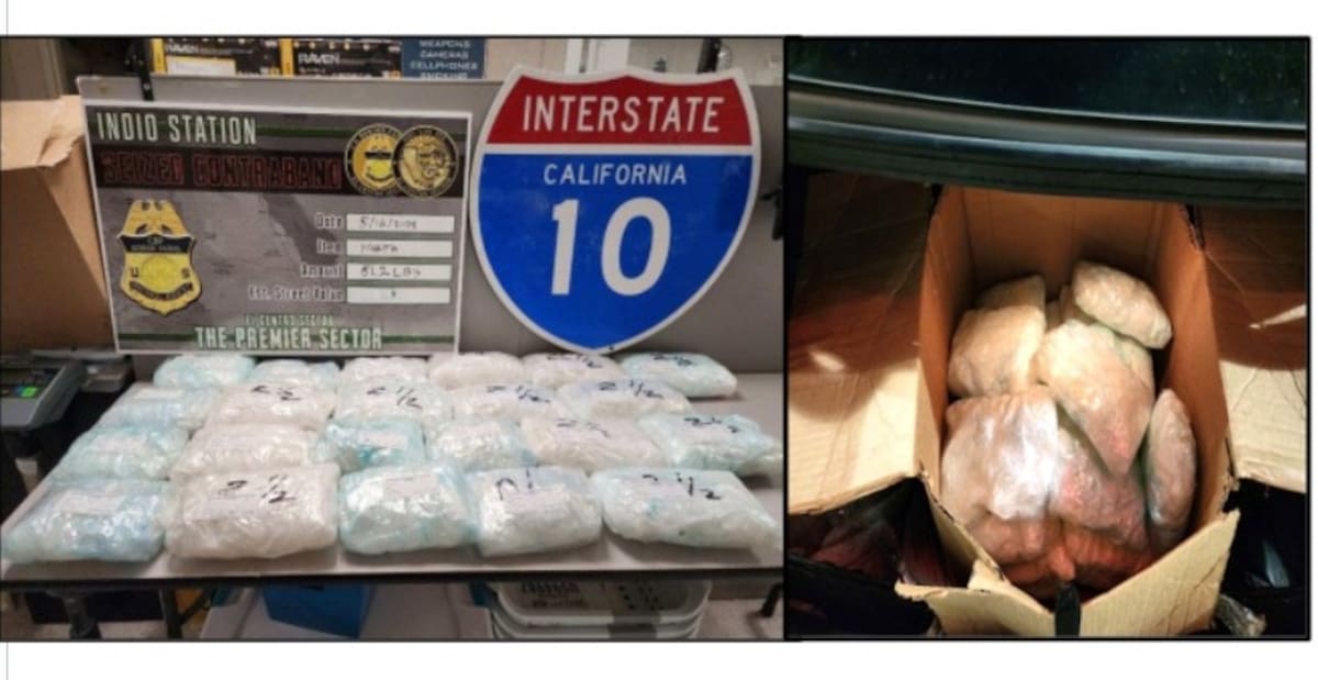 Fotografía de archivo de un cargamento de 23 kilos de metanfetamina fue asegurado por agentes de la Patrulla Fronteriza asignados al Sector El Centro, en California l Crédito: Cortesía