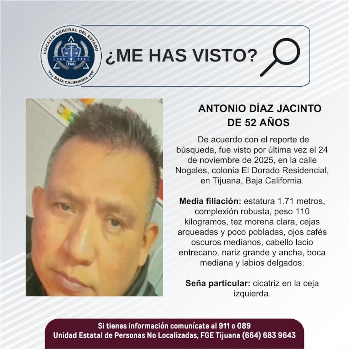 Fue visto por última vez el 24 de noviembre de 2025