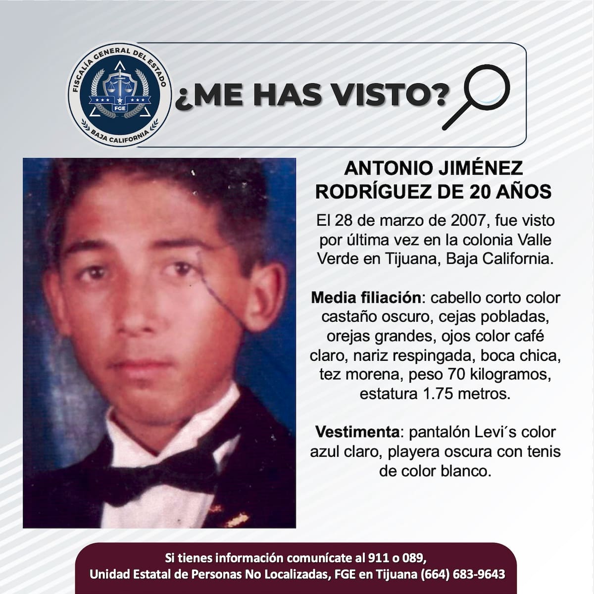Fue visto por última vez el 28 de marzo de 2007.