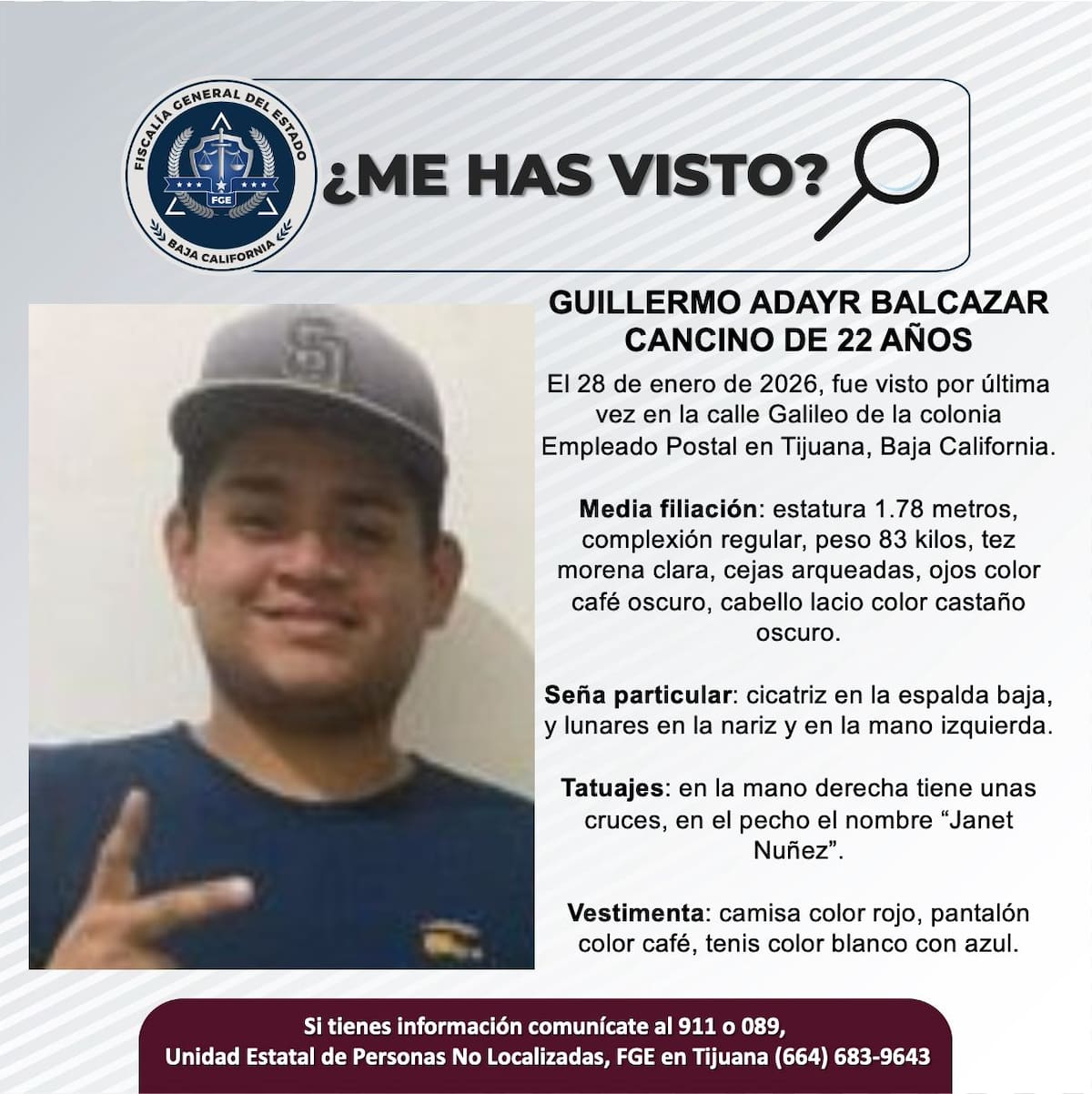 Fue visto por última vez el 28 de enero de 2026.