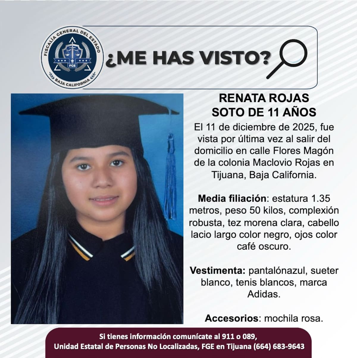 Fue visto por última vez el 11 de diciembre de 2025.