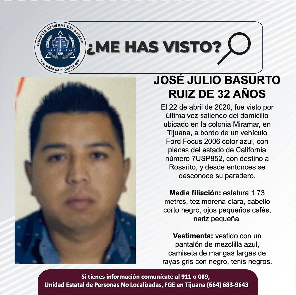 José Julio Basurto Ruiz fue visto por última vez el 22 de abril de 2020.