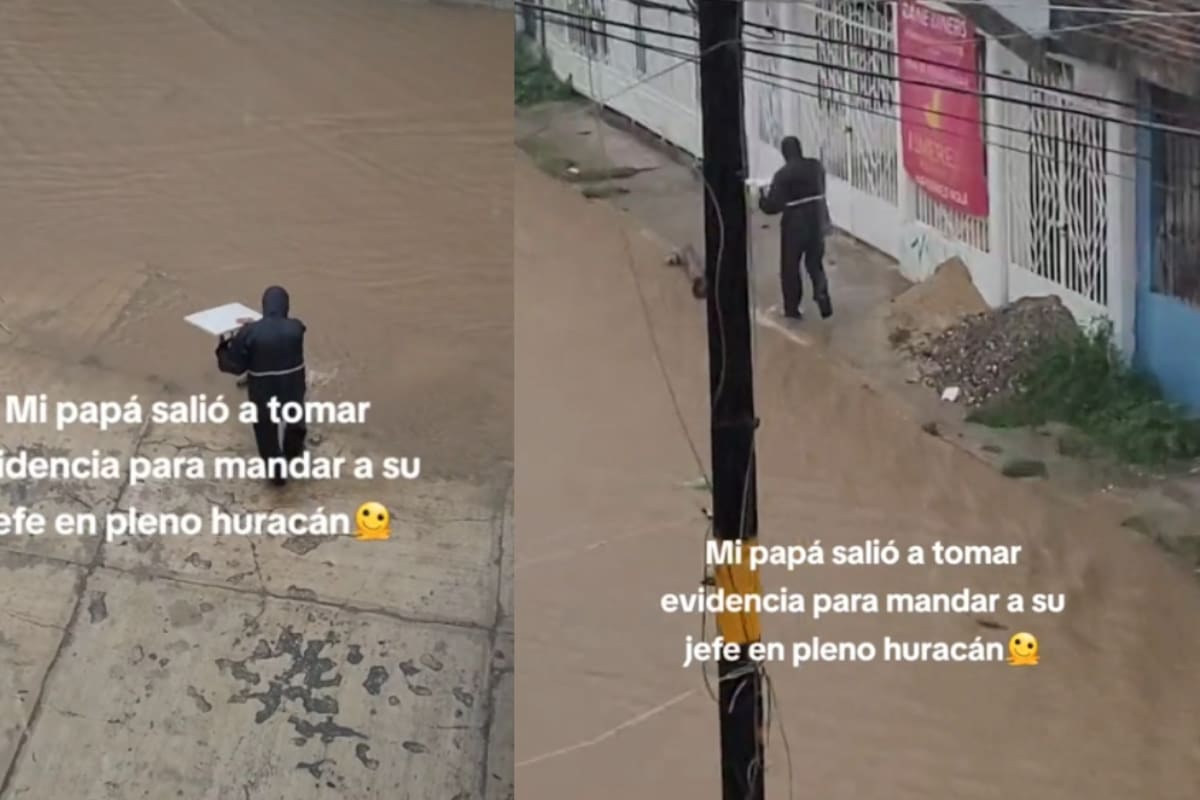 Joven graba cómo su padre tuvo que salir a tomar evidencia en pleno huracán para su jefe