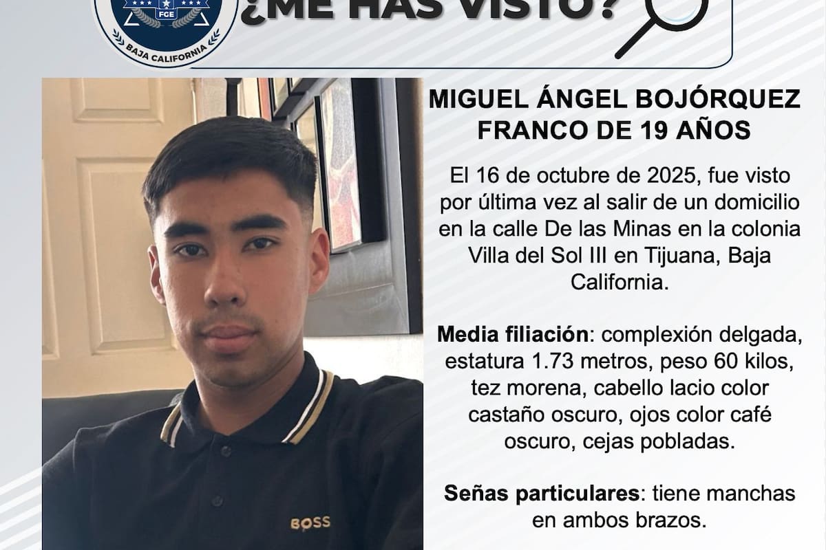 Se busca a Miguel Ángel Bojórquez Franco de 19 años de edad