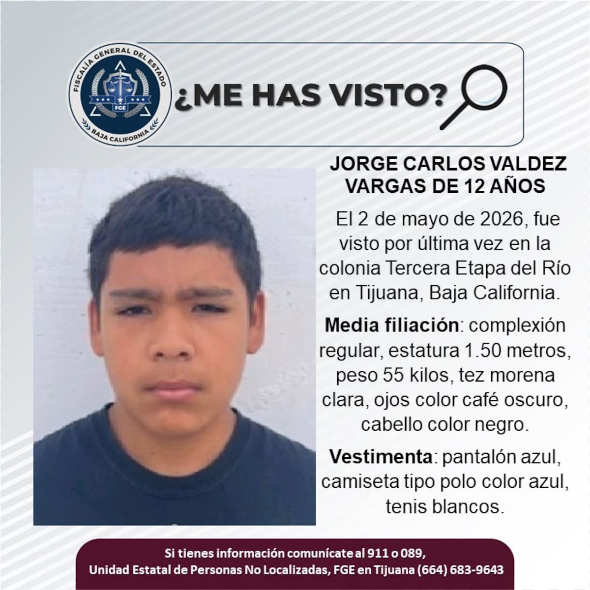 Fue visto por última vez el 2 de mayo de 2026.