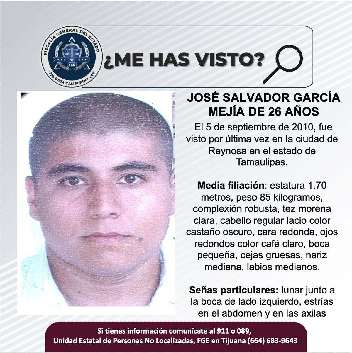 Fue visto por última vez el 5 de septiembre de 2010.
