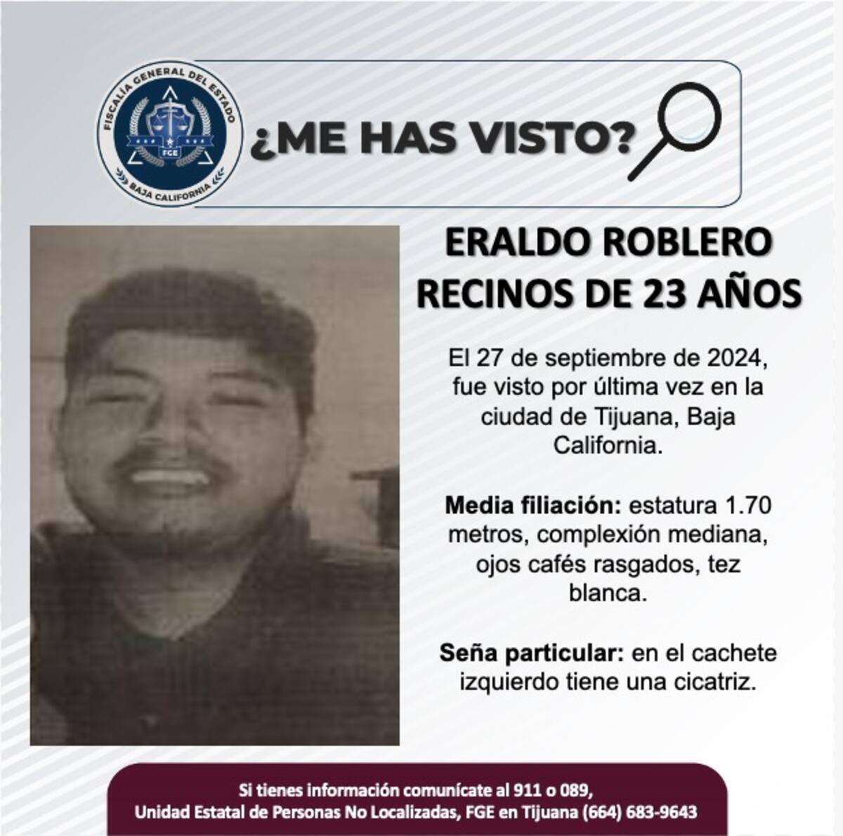 Eraldo Roblero Recinos fue visto por última vez el 27 de septiembre de 2024.