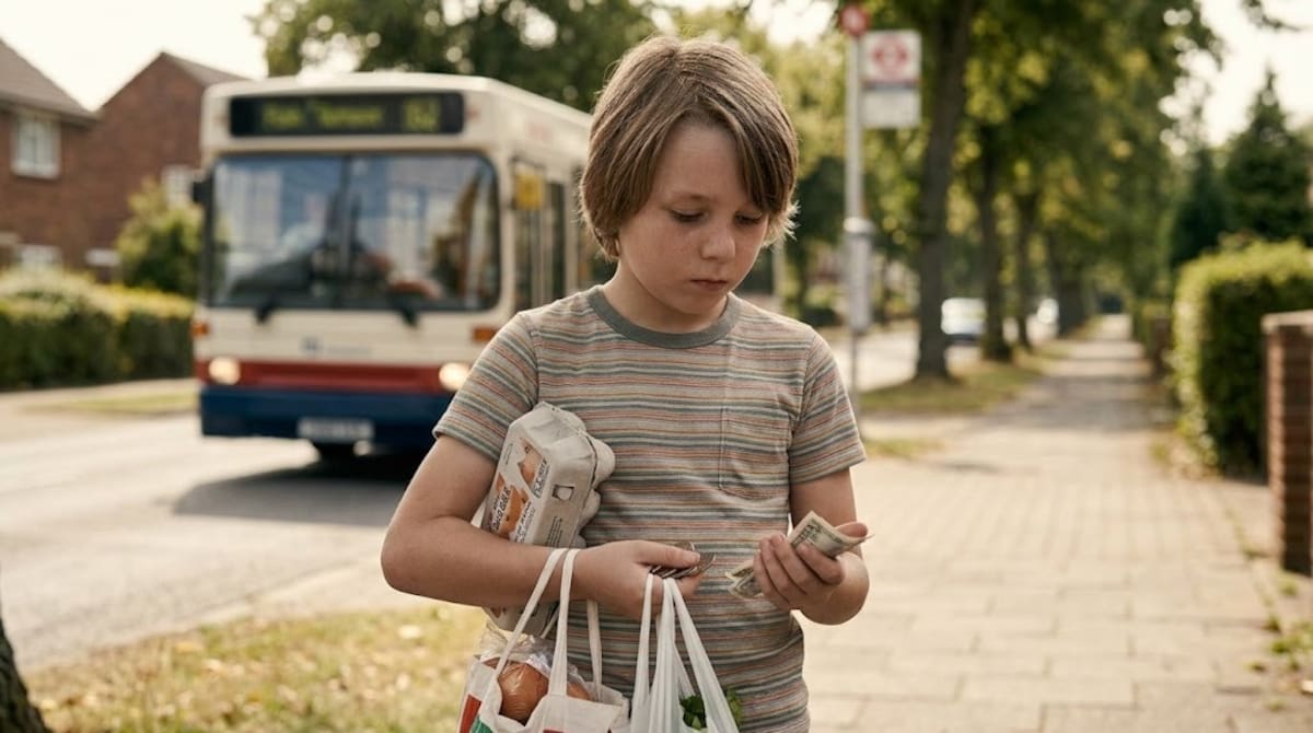 Niño cuenta dinero con mandado en sus manos. Foto: Gemini
