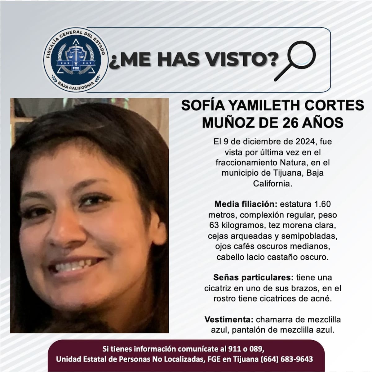 Sofía Yamileth Cortes Muñoz fue vista por última vez el 9 de diciembre de 2024.