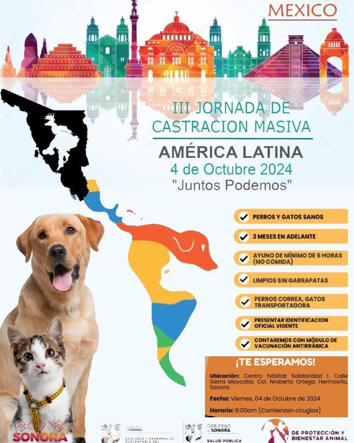 Información sobre la jornada de esterilización en el centro habitat Solidaridad I. / Dirección General de Protección y Bienestar Animal del Estado de Sonora vía Facebook.