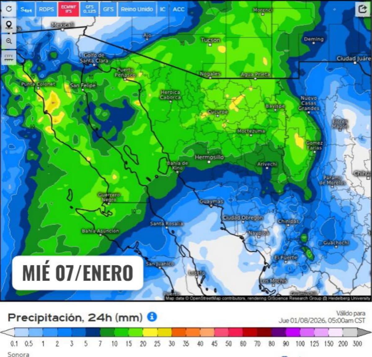 Se esperan lluvias de ligeras a moderadas en distintos municipios de Sonora durante el paso del frente frío.