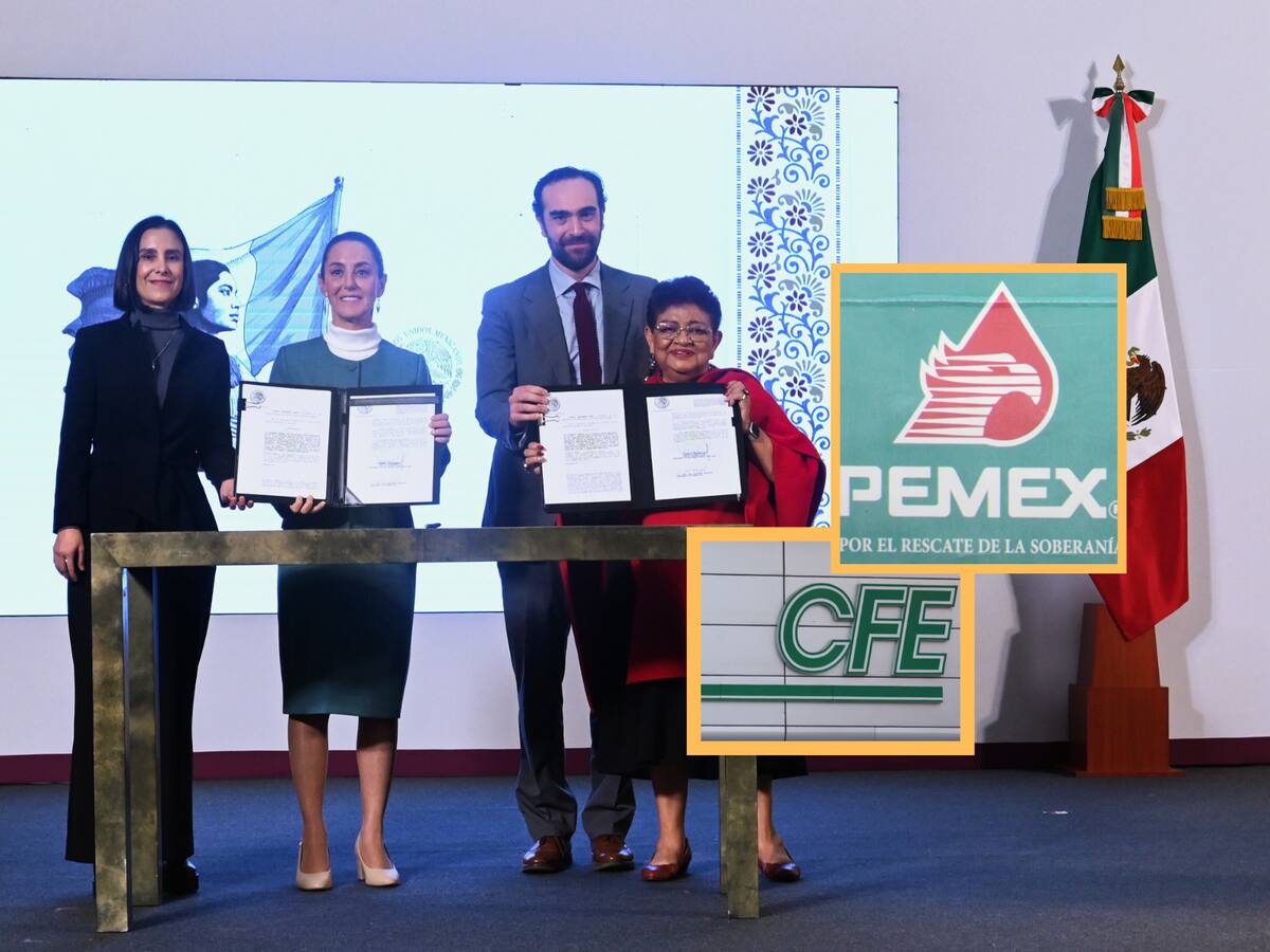 La presidenta firmó la reforma del plan energético, que involucra a CFE y Pemex, en su mañanera del Pueblo. | Crédito: Presidencia/Especial