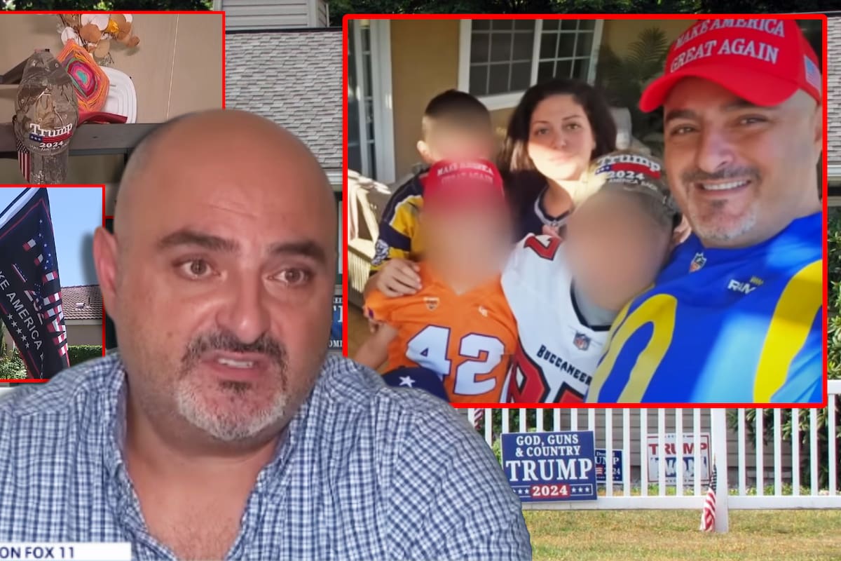 “Trump no está haciendo nada malo”: Su esposa, una migrante iraní fue detenida por ICE y podría ser deportada, pero él dice que no quitará las banderas MAGA afuera de su casa
