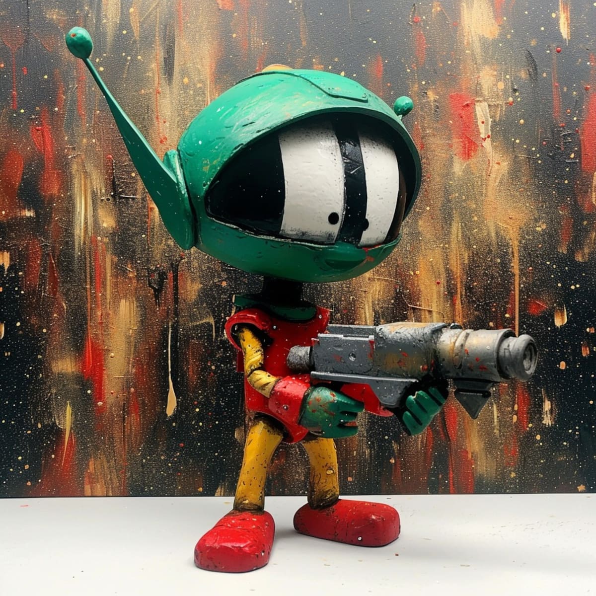 Descubre la reinterpretación de Marvin el Marciano por la inteligencia artificial, ahora siempre armado y con zapatos en tonos vibrantes.