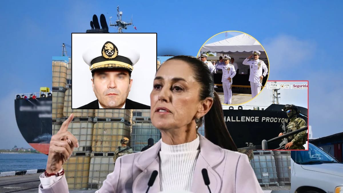 Aunque el contralmirante Farías, hermano del sobrino del ex Secretario de Marina Rafael Ojeda, se amparó y quedó libre, la presidenta Claudia Sheinbaum promete que habrá más arrestos en el caso del megabuque con millones de litros de huachicol decomisado. | Especial