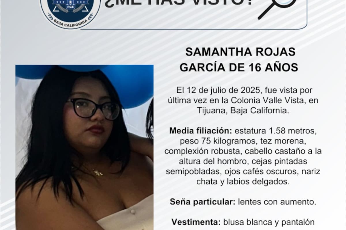 Se busca a Samantha Rojas García de 16 años de edad