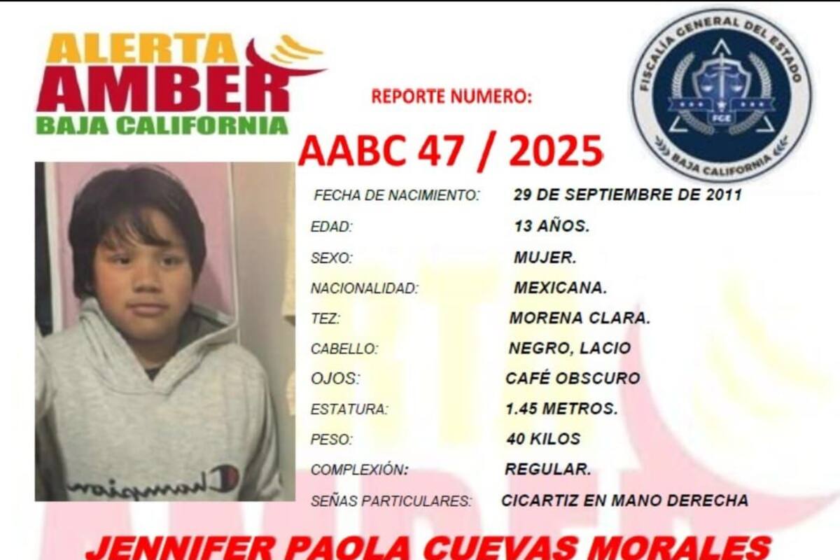 Activan Alerta Amber por Jennifer Paola Cuevas Morales de 13 años